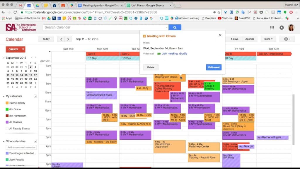 Week view calendar densely filled with booked meetings and calls